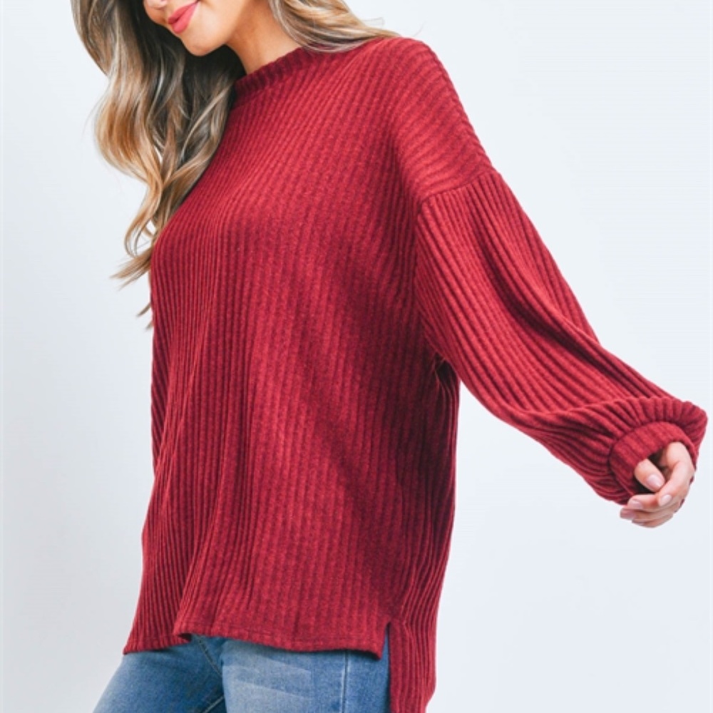 Burgundy sweater ribbed top - Picture 5 of 7